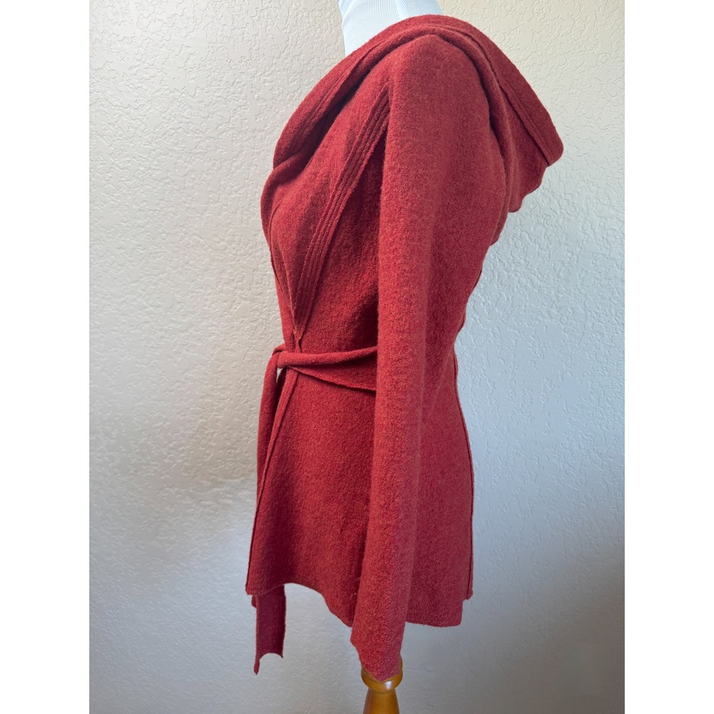 Rosie Neira 100% Wool Hooded Wrap Cardigan Sweater Coat Belted XS